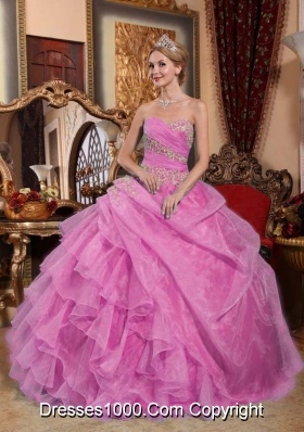 Elegant Sweetheart Appliques and Ruffles for Rose Pink Quinceanera Dress
