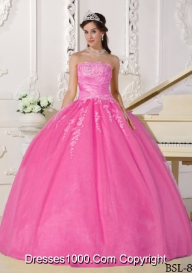Rose Pink Ball Gown Strapless Quinceanera Gowns with Appliques