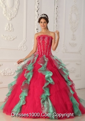 2014 Puffy Strapless Appliques and Beading Quinceanera Dresses