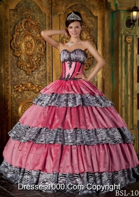 Luxurious Sweetheart Zebra Ruffled Layers for 2014 Quinceanera Dresses