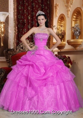 Pink Strapless Sweet 16 Dresses with Beading and Pick-ups