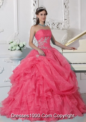 Strapless Organza Quinceaneras Dresses with Beading and Ruffles