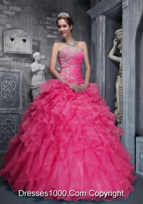 Beautiful Sweetheart Pink Quinceanera Dress with Beading and Organza Appliques