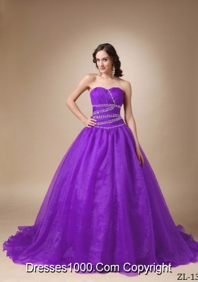 Princess Sweetheart Sweep Train Organza Sweet 16 Dresses with Beading