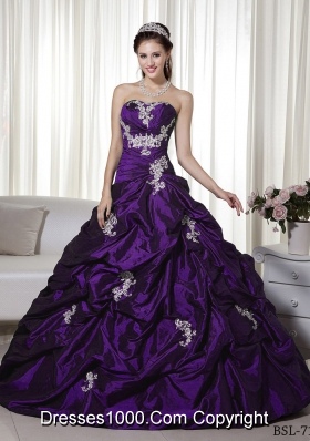 A-line Strapless Appliques Quinceanera Dress with Pick-ups