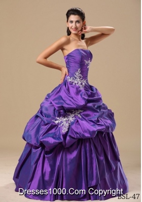 Appliques Decorate Bodice Strapless Pick-ups 2014 Quinceaneras Dress
