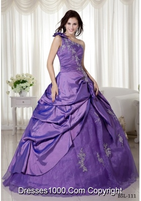Elegant One Shoulder Taffeta Appliques Quinceaneras Dress
