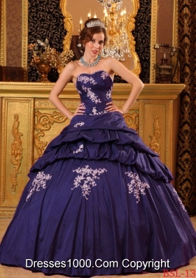 Purple Sweetheart Taffeta Beading and Appliques Quinceanera Dress with Pick-ups