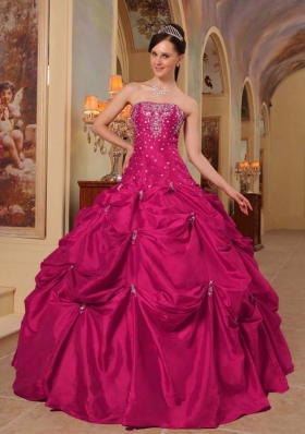 Coral Red Ball Gown Strapless Quinceanera Dress with Taffeta Beading Embroidery