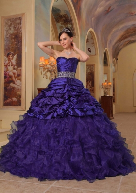 Customize Dark Purple Sweetheart Beading and Ruffles Quinceanera Dress