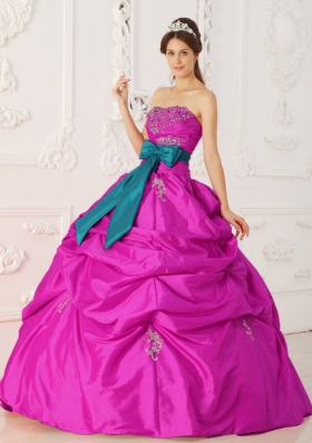 Fuchsia Ball Gown Strapless Quinceanera Dress with  Taffeta Beading