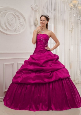 Fuchsia Ball Gown Strapless Quinceanera Dress with Taffeta Ruffles