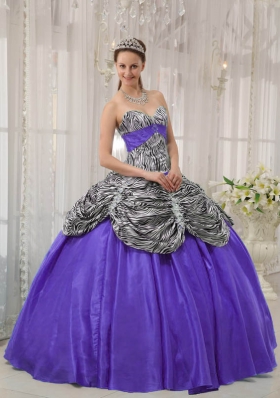 Purple Ball Gown Sweetheart Zebra Ruffles Sweet 15 Dresses