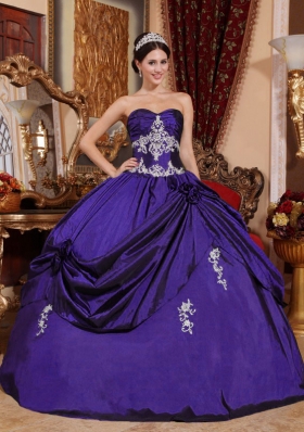Affordable Purple Ball Gown Sweetheart Appliques Quinceneara Dresses