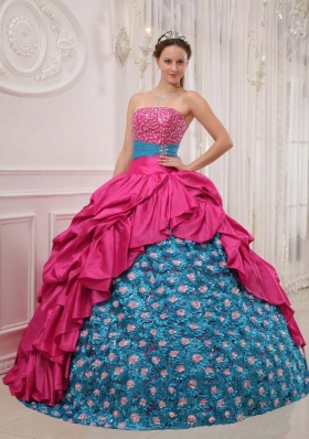 Elegant 2014 Puffy Strapless Quinceanera Dress with  Taffeta Beading