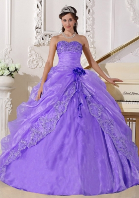 Lilac Ball Gown Strapless Embroidery with Beading Pick-ups Quinceanera Gowns