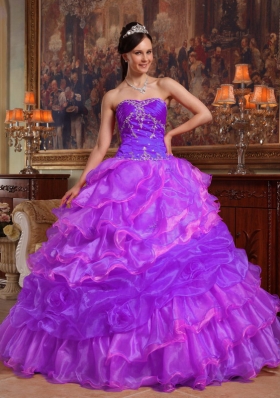 Purple Sweetheart Beading Custom Made Quinceanera Dress with Pick-ups