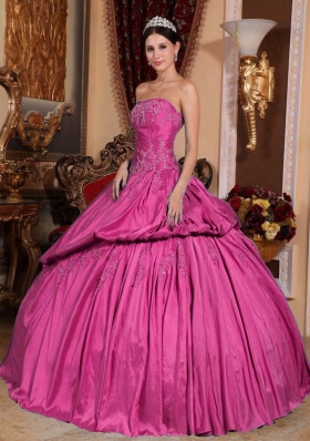 2014 Ball Gown Strapless Hot Pink Quinceanera Dresses with Beading