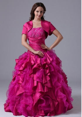 Ball Gown Fuchsia Quinceanera Dress with Ruffles Beaded Decorate Bust