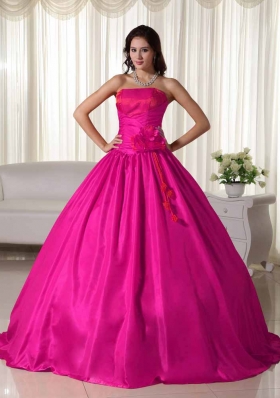 Coral Red Ball Gown Strapless Quinceanera Dress with Ruched