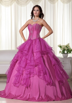 Fuchsia Ball Gown Sweetheart Quinceanera Dress with Organza Embroidery