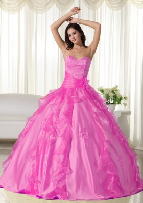 Hot Pink Ball Gown Sweetheart Quinceanera Dress with Taffeta Embroidery