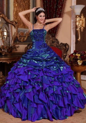 Purple Spaghetti Straps Sweet Sixteen Dresses with Ruffles and Beading