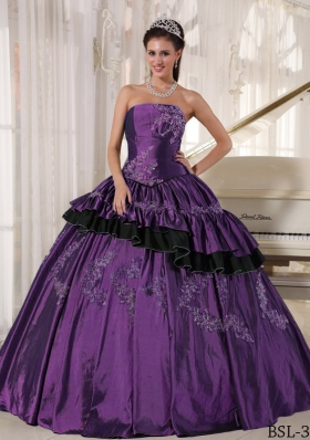 Purple Strapless Taffeta Sweet Sixteen Dresses with Beading