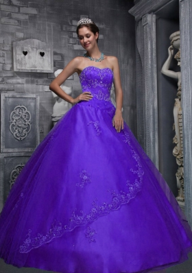 Purple Sweetheart Beading and Appliques Custom Made Quinceanera Dress