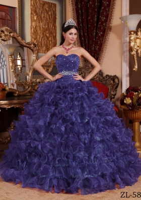 Purple Sweetheart Sweet 15 Dresses with Beading and Organza Ruffles