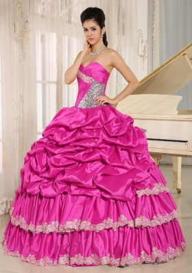 2014 Custom Made Hot Pink Beaded Appliques and Quinceanera Dresses
