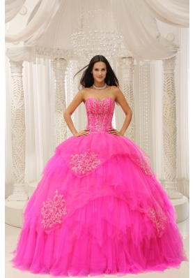 2014 New Style Hot Pink Sweetheart Embroidery Quinceanera Dresses
