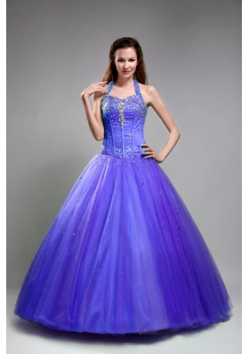 A-line Halter Tulle Beading Sweet Sixteen Quinceanera Dresses