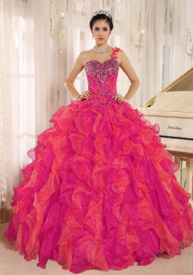 Beaded Decorate Ruffles One Shoulder Quinceanera Dress for Custom Made