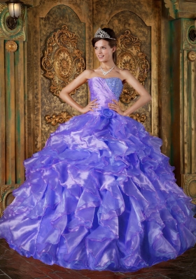 Blue Ball Gown Strapless Beading and Ruffles Quinceanera Gowns