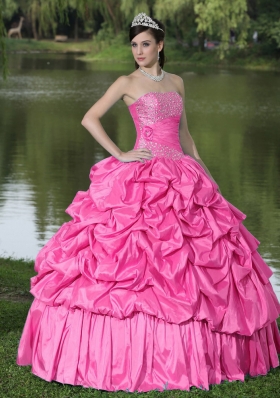 Clearance Hot Pink Sweet 16 Dresses With Strapless Beaded Decorate