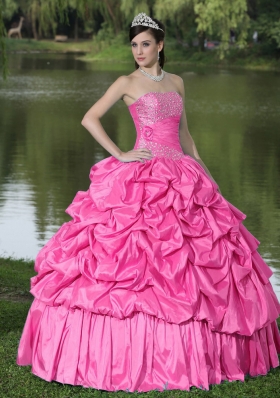 Clearance Hot Pink Sweet 16 Dresses With Strapless Beaded Decorate