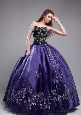 Elegant Purple Sweetheart Orangza Quinceanera Gowns with Embroidery