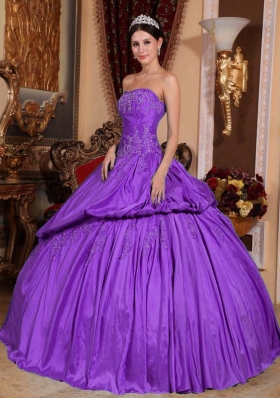 Purple Ball Gown Strapless Beading 2014 Quinceanera Dress