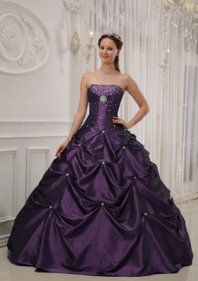 Purple Ball Gown Strapless Beading Dresses For a Quince with Pick-ups