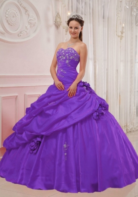 Purple Ball Gown Sweetheart Appliques Pick-ups Sweet Sixteen Dresses