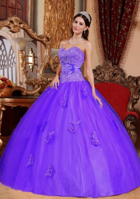 Purple Ball Gown Sweetheart Quinceanera Gowns Dresses with Appliques