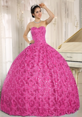 Sweetheart Hot Pink Quinceanera Dress with Embroidery Tulle