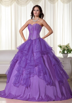 Informal Purple Ball Gown Sweetheart Ruffles Quinceanera Dress