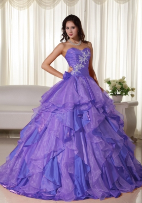 Purple Ball Gown Sweetheart Appliques and Ruffles Quinceanera Dress