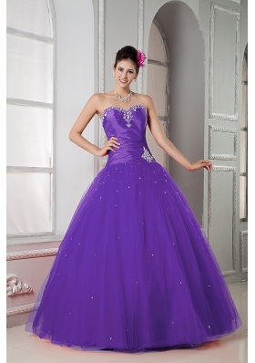 Purple Ball Gown Sweetheart Quinceanera Gown with Beading