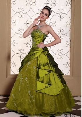 Modest Strapless Embroidery Decorate Olive Green Quinceanera Dress