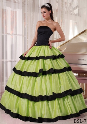Olive Green and Black Strapless Quinceanera Dress with Layers