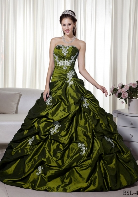 Princess Strapless Quinceanera Gown Dresses with Appliques and Pick-ups