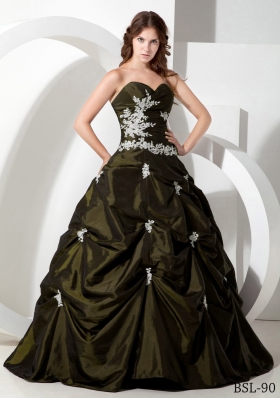 Princess Sweetheart Taffeta Sweet 15 Dresses with Appliques